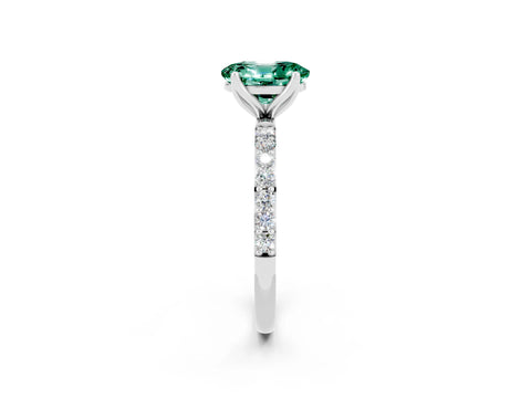 White gold Oval Cut Green Sapphire Solitaire Engagement Ring with Pavé Band and Prong Setting_2