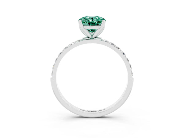White gold Oval Cut Green Sapphire Solitaire Engagement Ring with Round  Pavé Band and Prong Setting