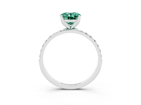 White gold Oval Cut Green Sapphire Solitaire Engagement Ring with Pavé Band and Prong Setting_3
