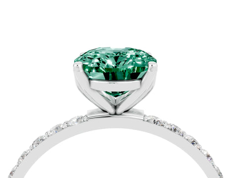 White gold Oval Cut Green Sapphire Solitaire Engagement Ring with Pavé Band and Prong Setting_4