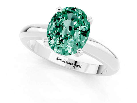 White gold Oval Cut Green Sapphire Solitaire Engagement Ring with Round Band and Four-Prong Setting_1
