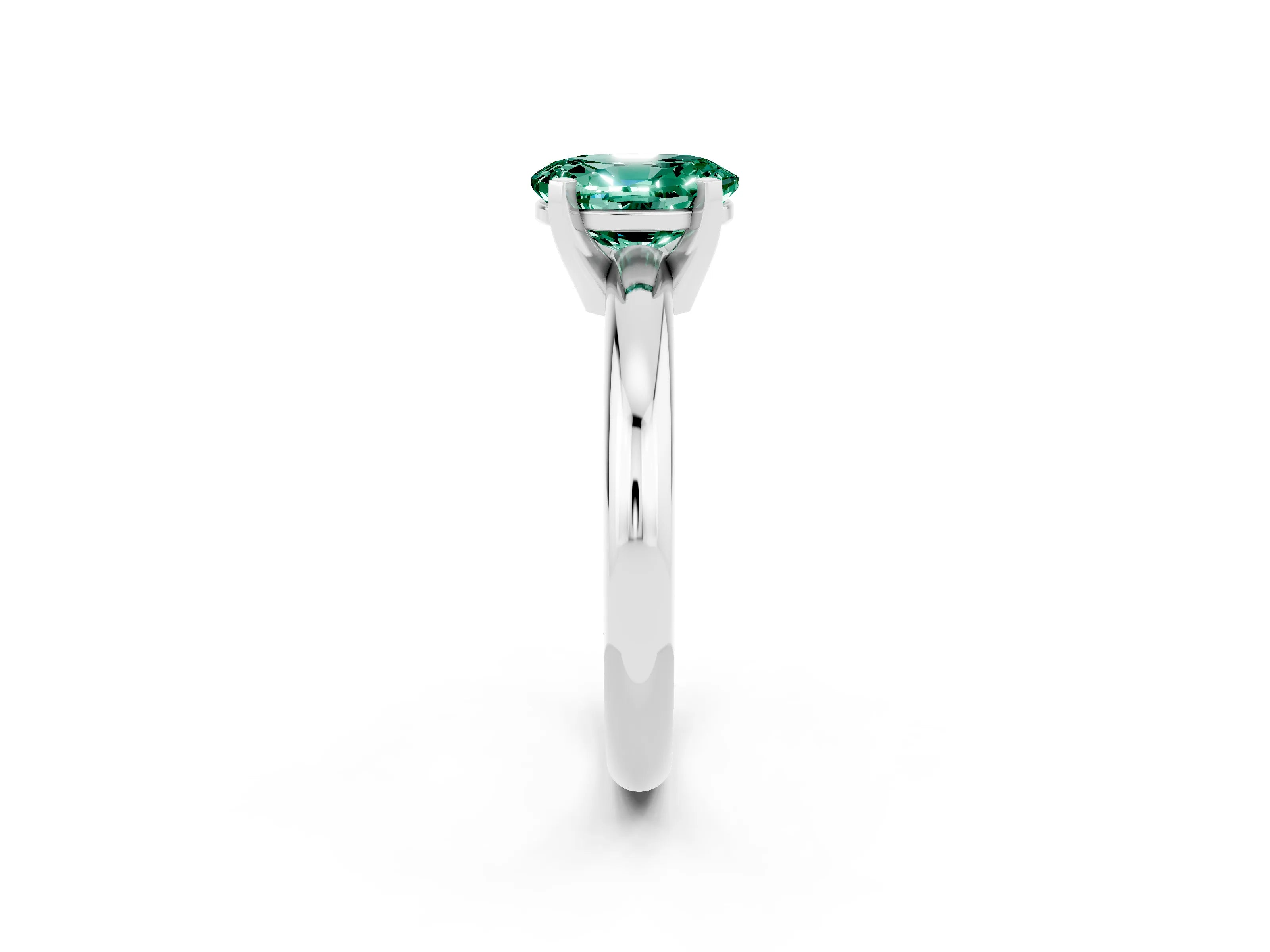 White gold Oval Cut Green Sapphire Solitaire Engagement Ring with Round Band and Four-Prong Setting_2