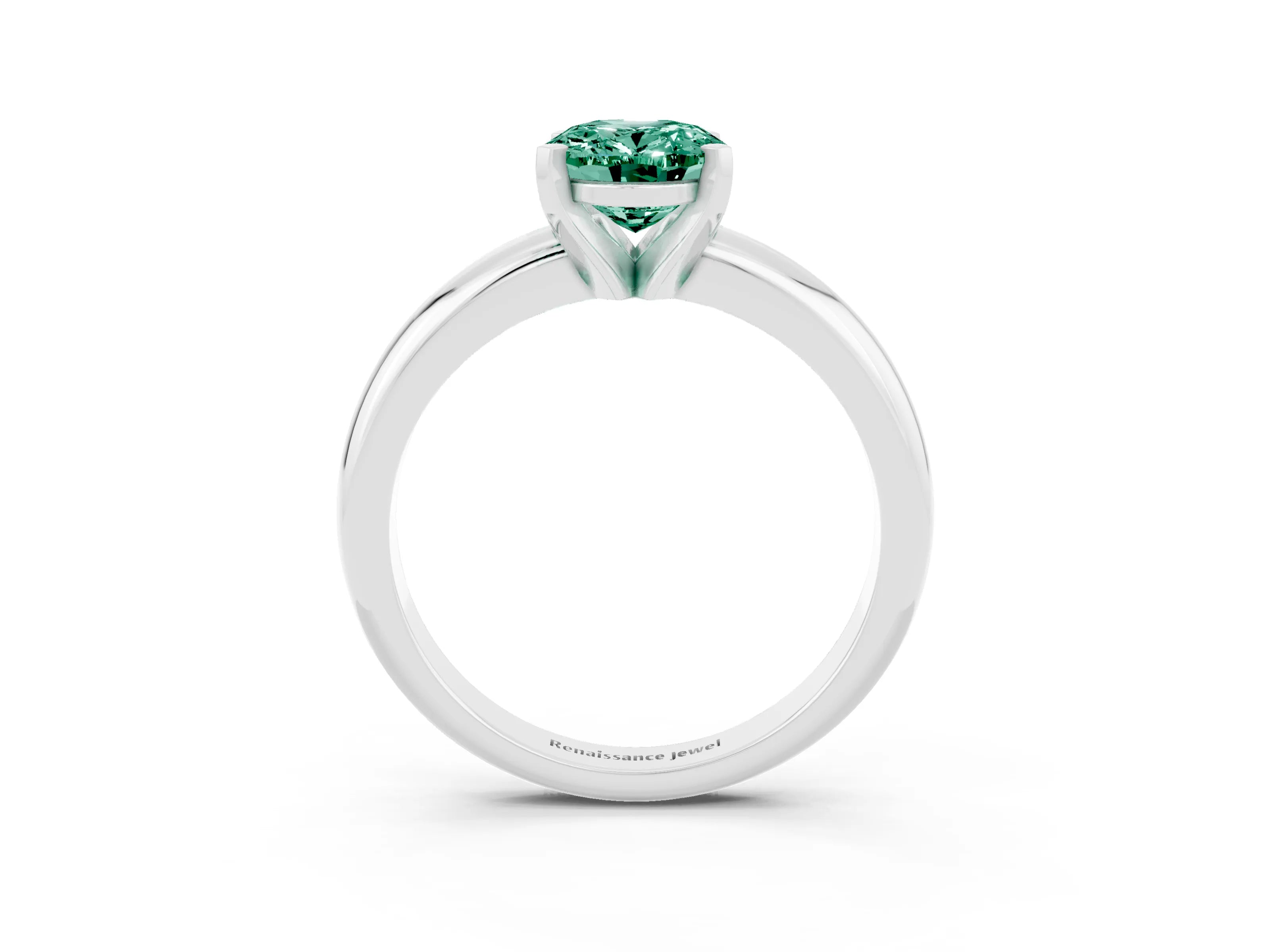 White gold Oval Cut Green Sapphire Solitaire Engagement Ring with Round Band and Four-Prong Setting_3