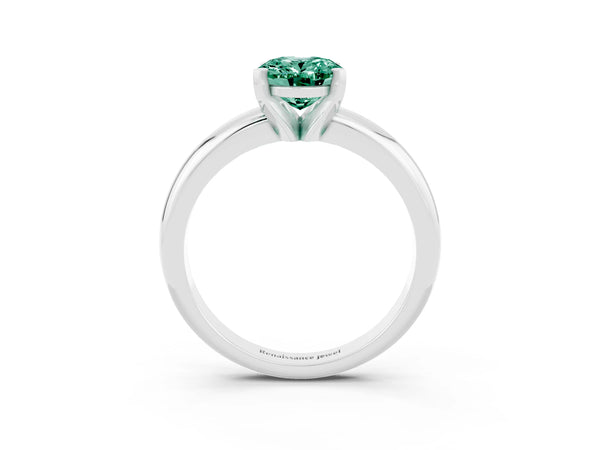 Platinum Oval Cut Green Sapphire Solitaire Engagement Ring with Round Band and Four-Prong Setting