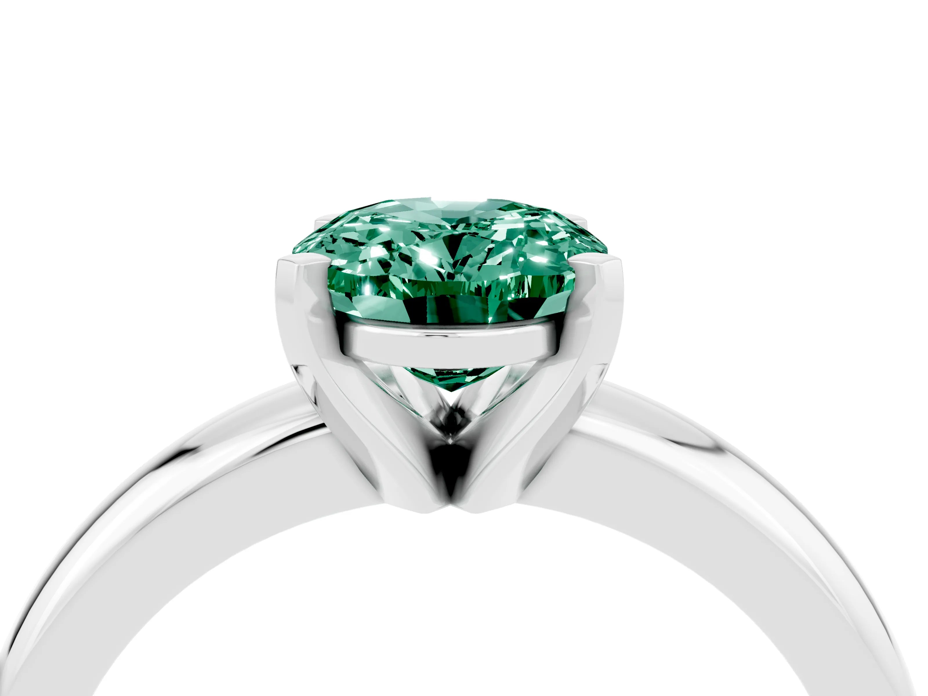 White gold Oval Cut Green Sapphire Solitaire Engagement Ring with Round Band and Four-Prong Setting_4