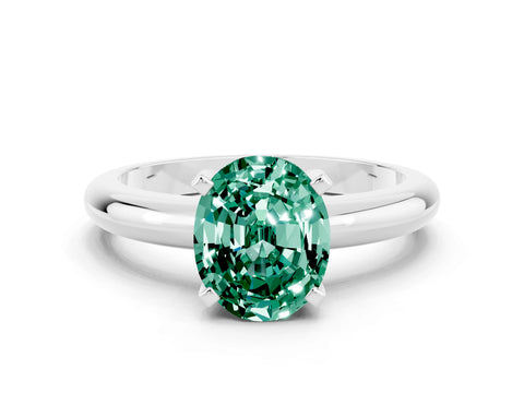 White gold Oval Cut Green Sapphire Solitaire Engagement Ring with Round Band and Four-Prong Setting