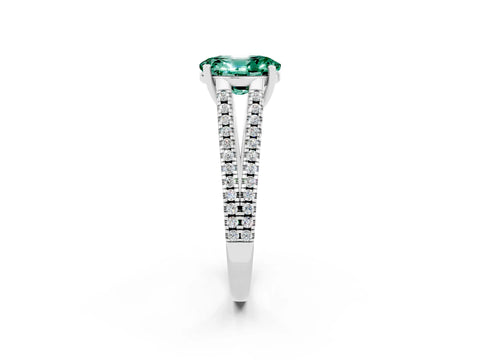White gold Oval Cut Green Sapphire Solitaire Engagement Ring with Split Shank Pavé Band_2