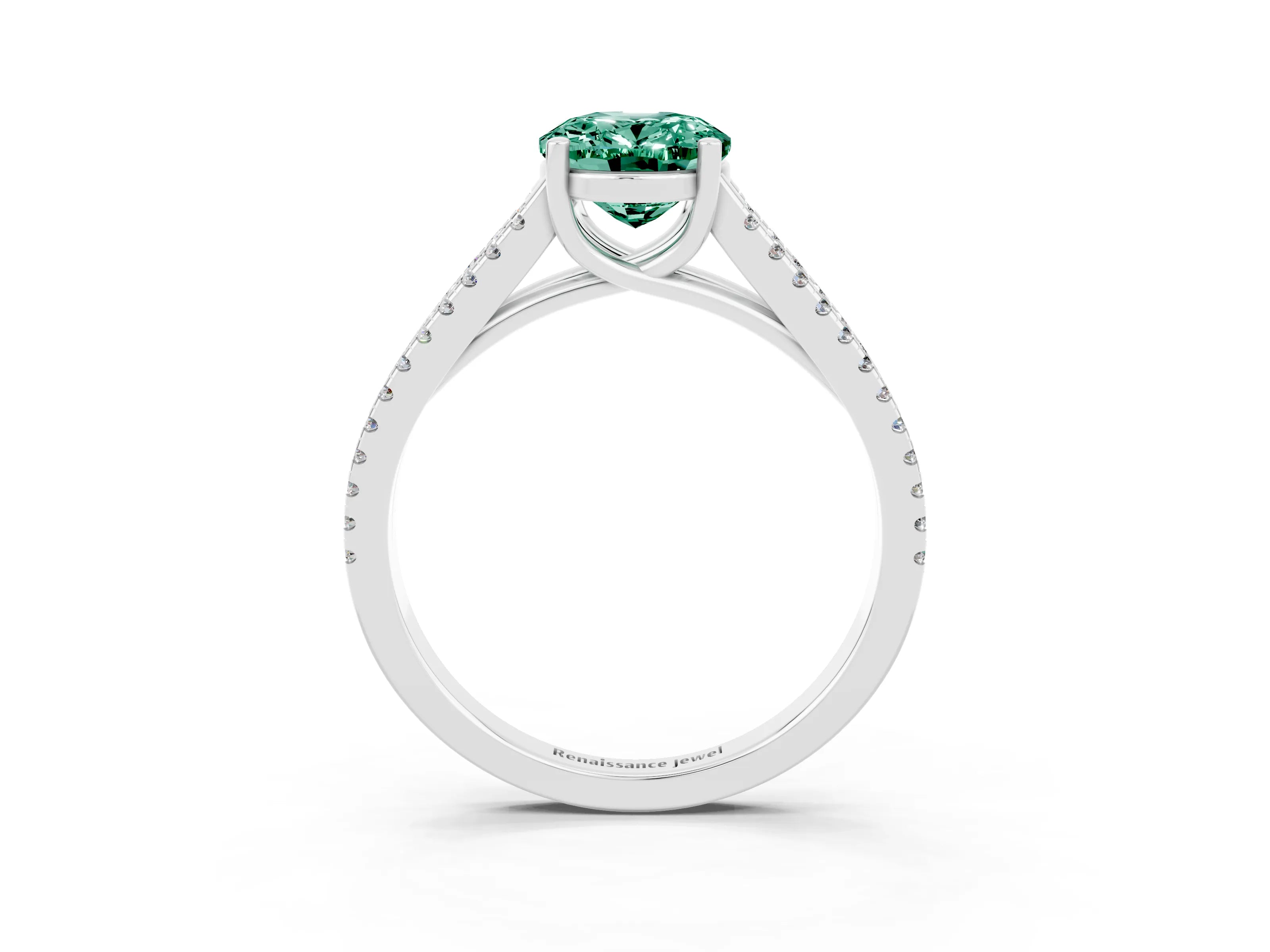 White gold Oval Cut Green Sapphire Solitaire Engagement Ring with Split Shank Pavé Band_3