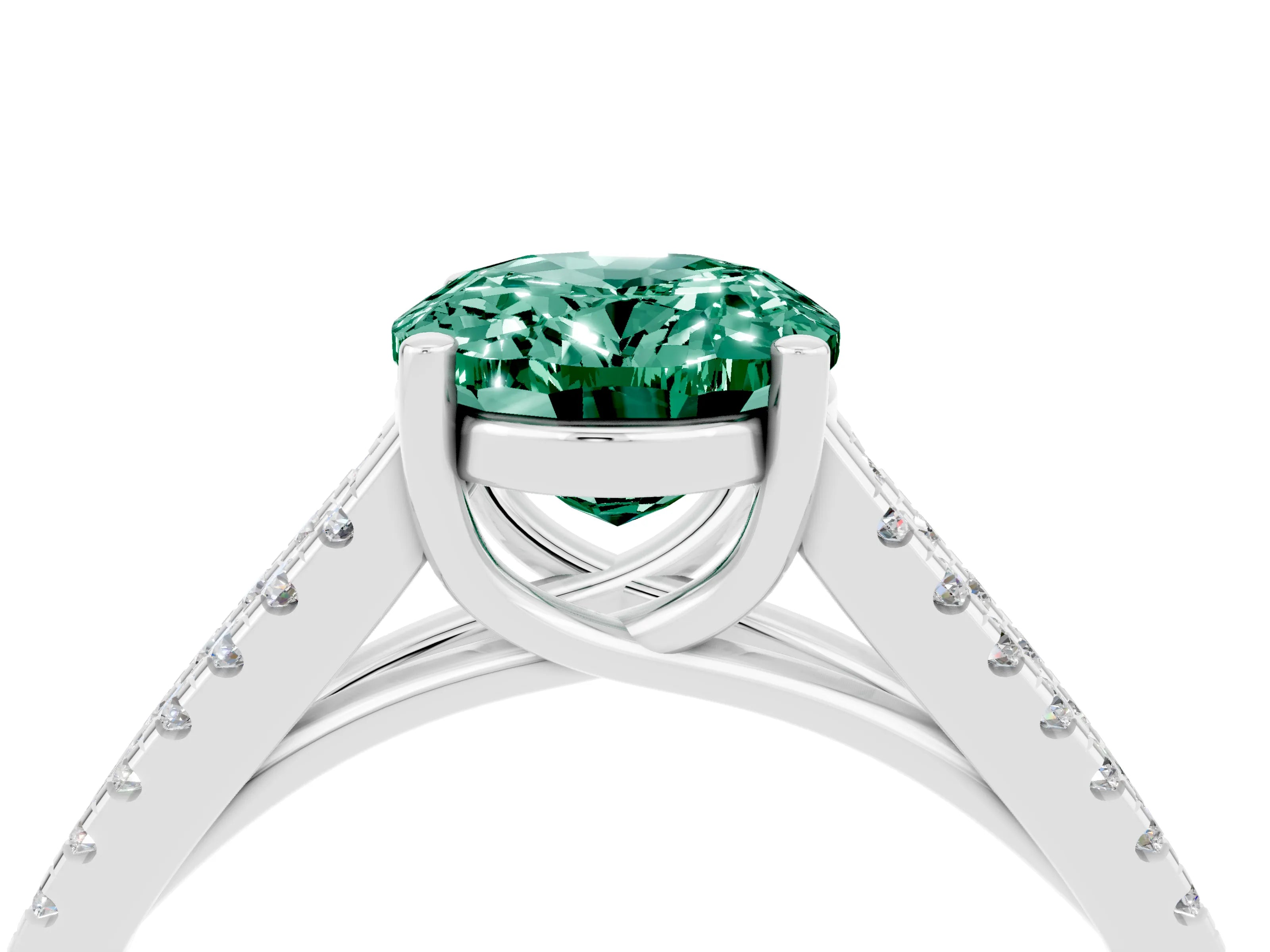 White gold Oval Cut Green Sapphire Solitaire Engagement Ring with Split Shank Pavé Band_4
