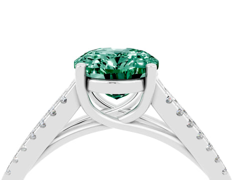 White gold Oval Cut Green Sapphire Solitaire Engagement Ring with Split Shank Pavé Band_4