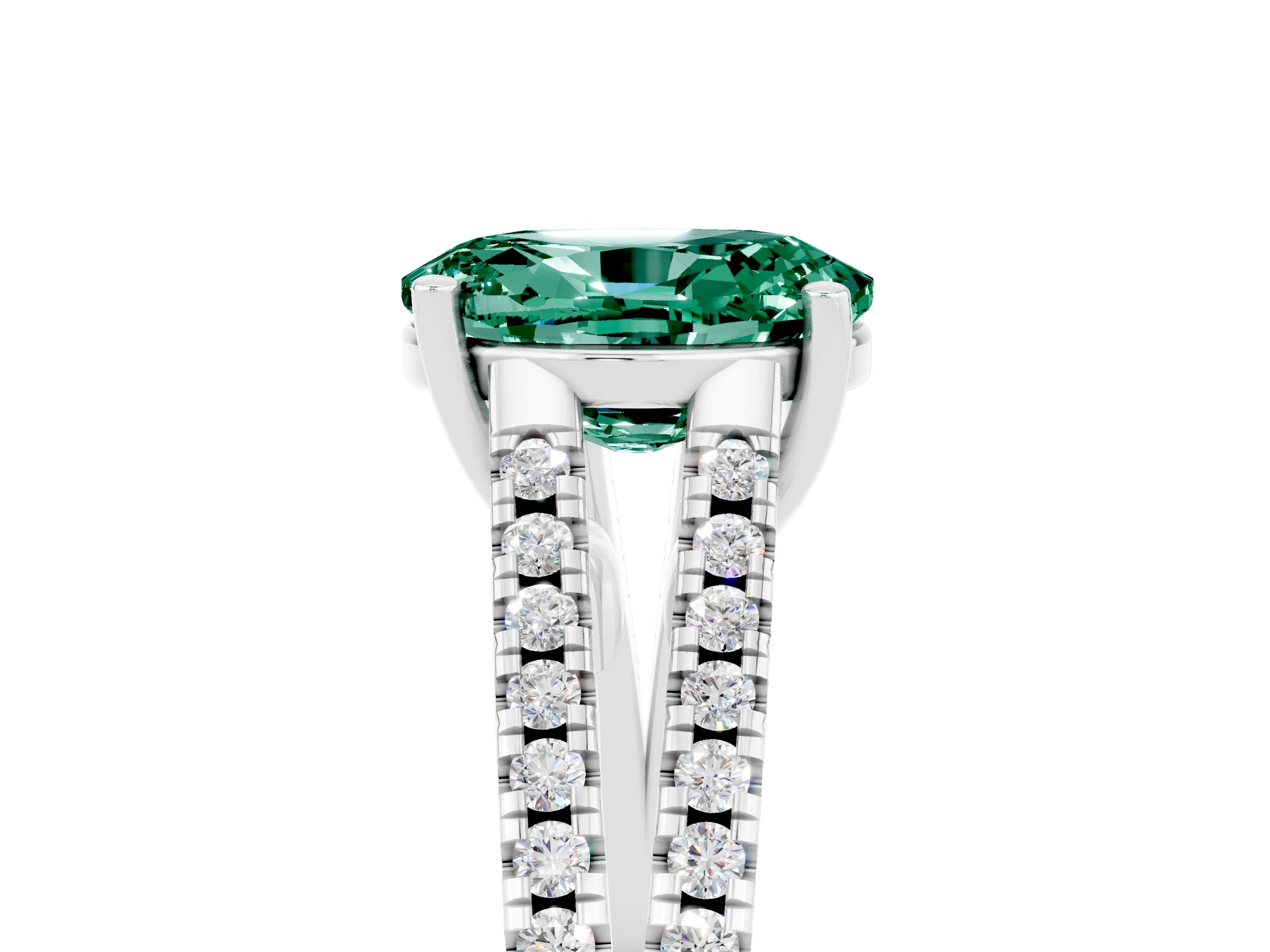 White gold Oval Cut Green Sapphire Solitaire Engagement Ring with Split Shank Pavé Band_5