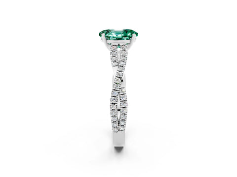 White gold Oval Cut Green Sapphire Solitaire Engagement Ring with Twisted Pavé Band and Four-Prong Setting_2