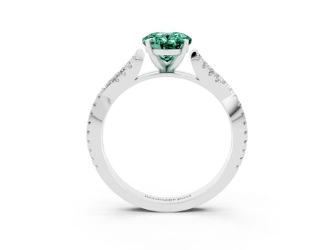 White gold Oval Cut Green Sapphire Solitaire Engagement Ring with Twisted Pavé Band and Four-Prong Setting_3