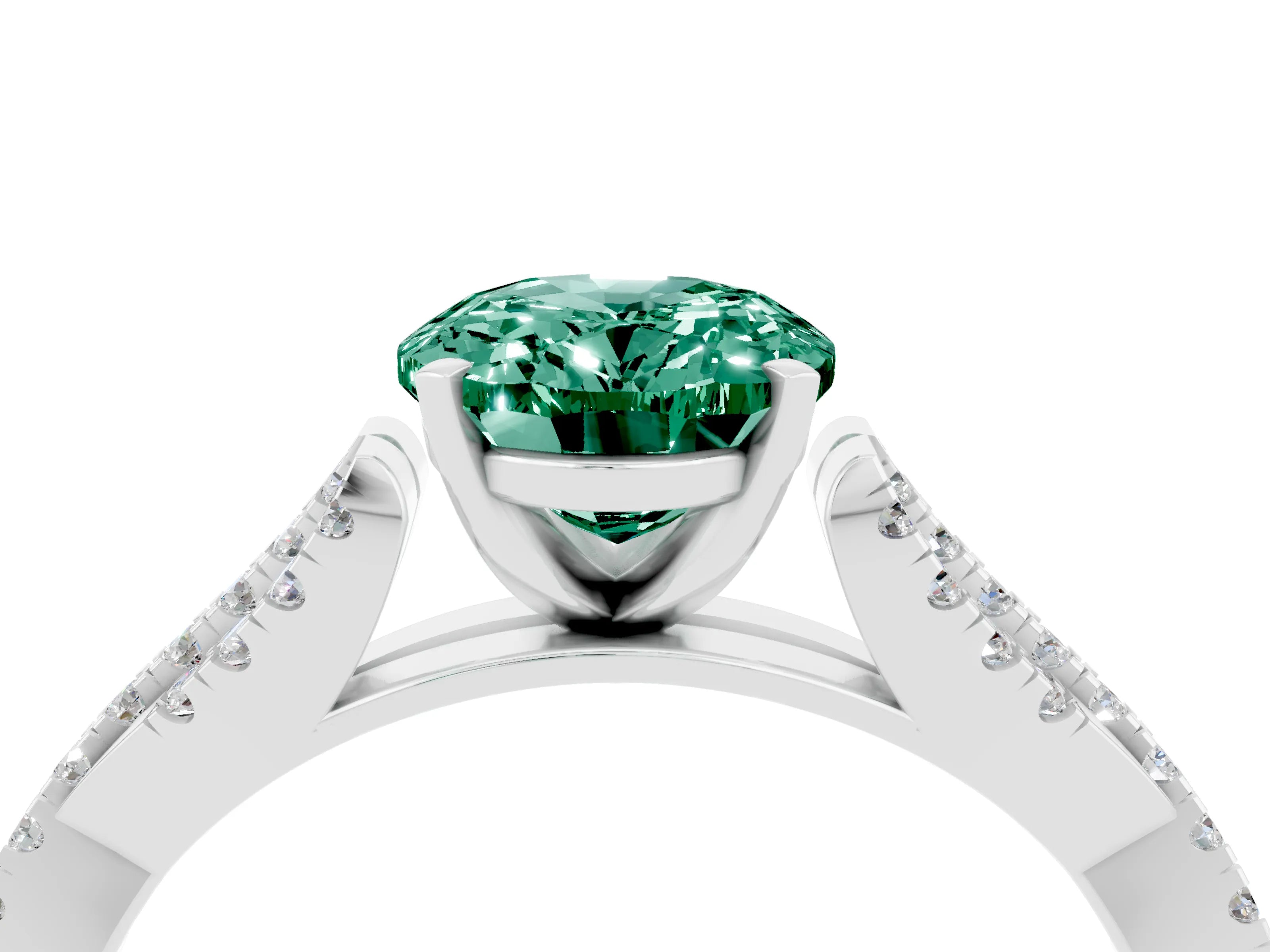 White gold Oval Cut Green Sapphire Solitaire Engagement Ring with Twisted Pavé Band and Four-Prong Setting_4