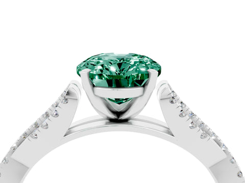 White gold Oval Cut Green Sapphire Solitaire Engagement Ring with Twisted Pavé Band and Four-Prong Setting_4