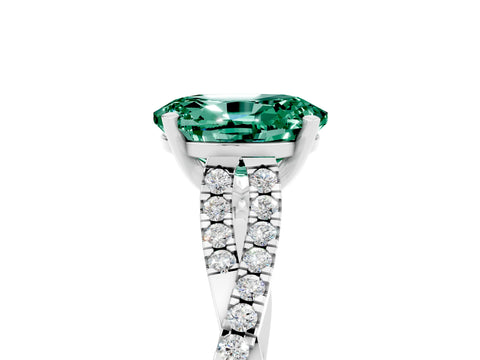 White gold Oval Cut Green Sapphire Solitaire Engagement Ring with Twisted Pavé Band and Four-Prong Setting_5