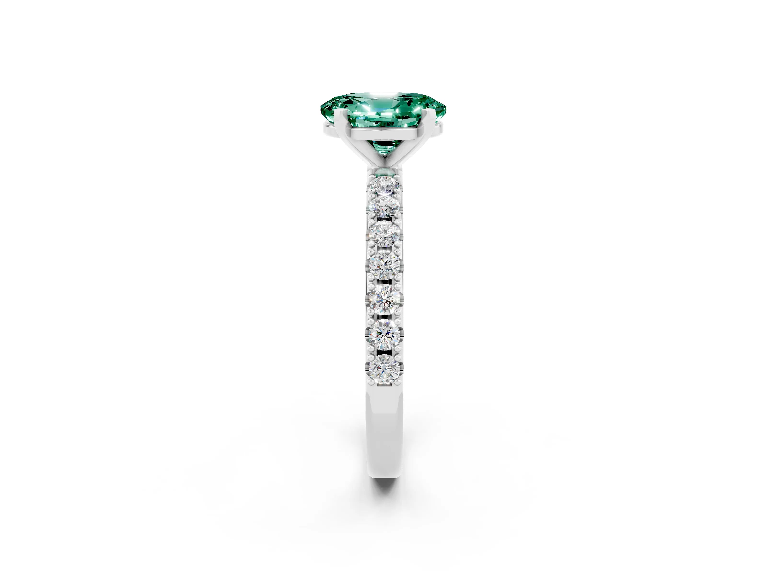 White gold Oval Cut Green Sapphire Solitaire Pavé Band with Four-Prong Setting_2