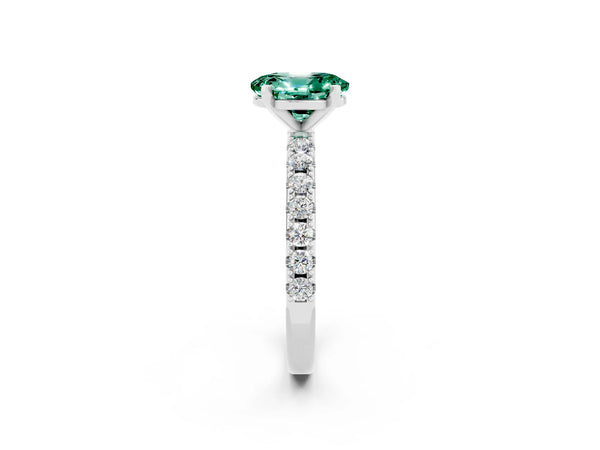 White gold Oval Cut Green Sapphire Solitaire Pavé Band with Four-Prong Setting