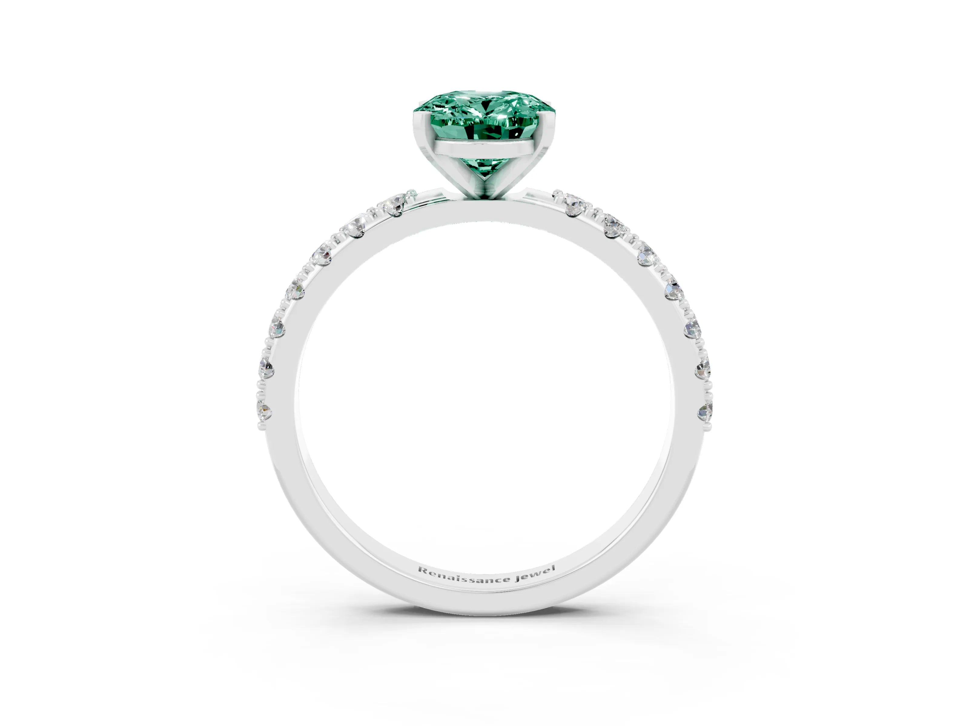White gold Oval Cut Green Sapphire Solitaire Pavé Band with Four-Prong Setting_3