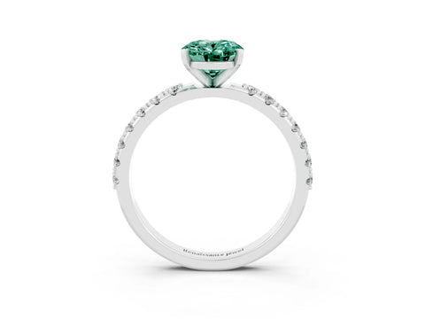 White gold Oval Cut Green Sapphire Solitaire Pavé Band with Four-Prong Setting_3
