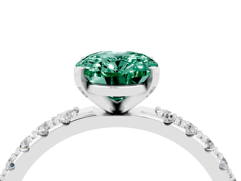 White gold Oval Cut Green Sapphire Solitaire Pavé Band with Four-Prong Setting_4