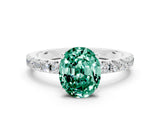 White gold Oval Cut Green Sapphire Solitaire Pavé Band with Four-Prong Setting