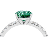 White gold Oval Cut Green Sapphire Solitaire Pavé Engagement Ring with Round Band and Prong Setting_46