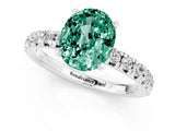 White gold Oval Cut Green Sapphire Solitaire Pavé Engagement Ring with Round Band and Prong Setting_73