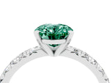 White gold Oval Cut Green Sapphire Solitaire Pavé Engagement Ring with Round Band and Prong Setting_76
