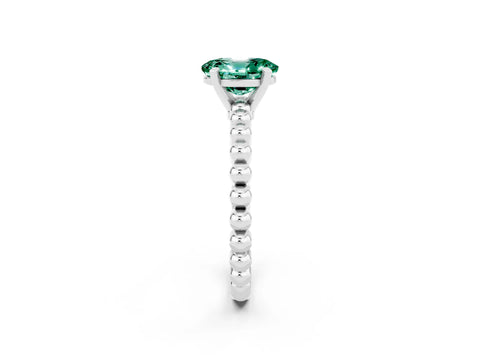 White gold Oval Cut Green Sapphire Solitaire Ring with Beaded Band and Prong Setting_14
