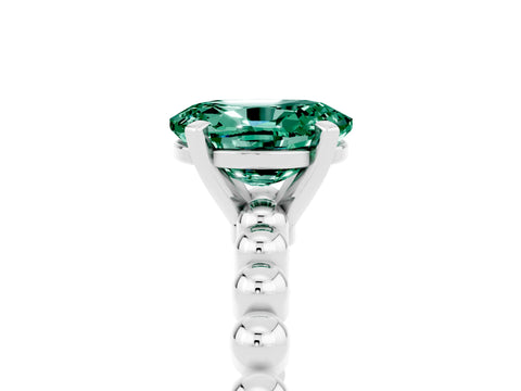 White gold Oval Cut Green Sapphire Solitaire Ring with Beaded Band and Prong Setting_5