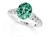 White gold Oval Cut Green Sapphire Solitaire Ring with Cathedral Setting and Pavé Band_1
