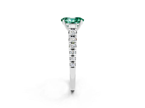 White gold Oval Cut Green Sapphire Solitaire Ring with Cathedral Setting and Pavé Band_2
