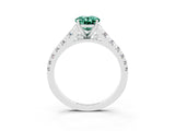 White gold Oval Cut Green Sapphire Solitaire Ring with Cathedral Setting and Pavé Band_3