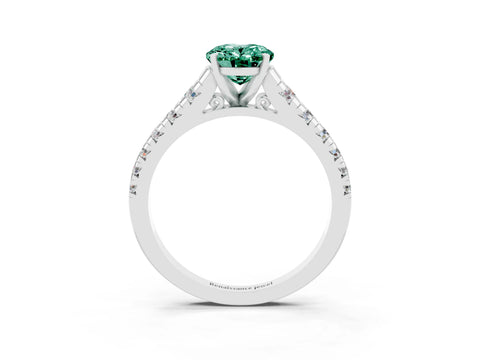 White gold Oval Cut Green Sapphire Solitaire Ring with Cathedral Setting and Pavé Band_3