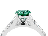 White gold Oval Cut Green Sapphire Solitaire Ring with Cathedral Setting and Pavé Band_4
