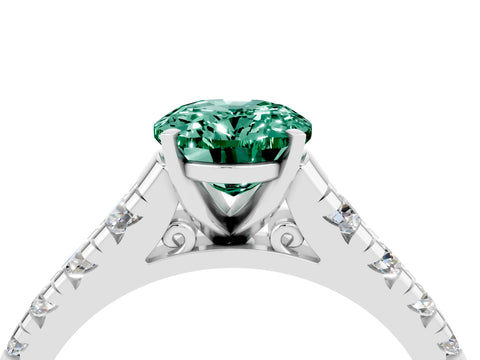White gold Oval Cut Green Sapphire Solitaire Ring with Cathedral Setting and Pavé Band_4