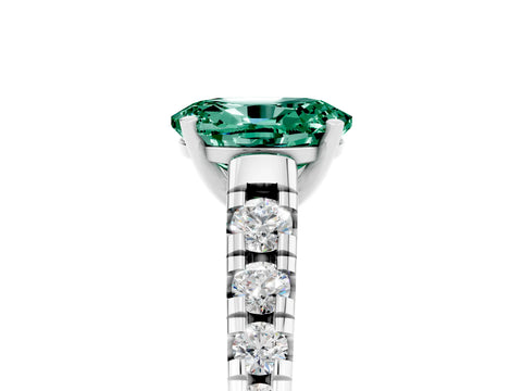 White gold Oval Cut Green Sapphire Solitaire Ring with Cathedral Setting and Pavé Band_5