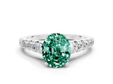 White gold Oval Cut Green Sapphire Solitaire Ring with Cathedral Setting and Pavé Band