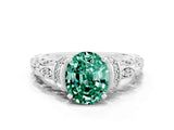 White gold Oval Cut Green Sapphire Solitaire Ring with Filigree Band and Four-Prong Setting_24