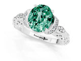 White gold Oval Cut Green Sapphire Solitaire Ring with Filigree Band and Four-Prong Setting_25