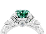 White gold Oval Cut Green Sapphire Solitaire Ring with Filigree Band and Four-Prong Setting_28