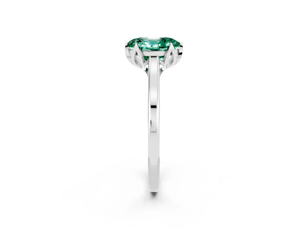 Platinum Oval Cut Green Sapphire Solitaire Ring with Flower Prong Setting and Classic Band