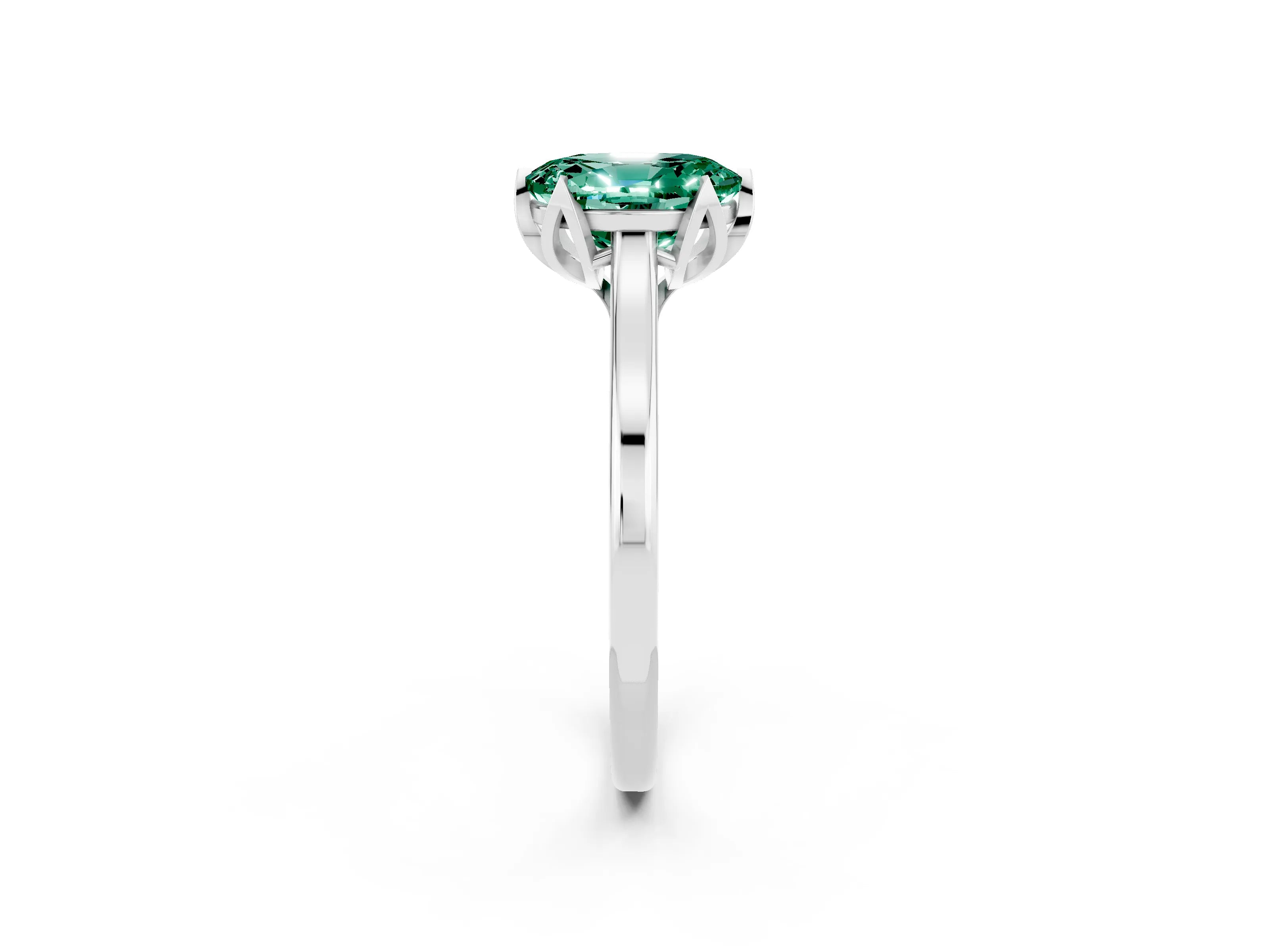 White gold Oval Cut Green Sapphire Solitaire Ring with Flower Prong Setting and Classic Band_14