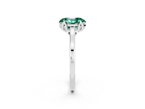 White gold Oval Cut Green Sapphire Solitaire Ring with Flower Prong Setting and Classic Band_14
