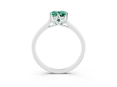 White gold Oval Cut Green Sapphire Solitaire Ring with Flower Prong Setting and Classic Band_15