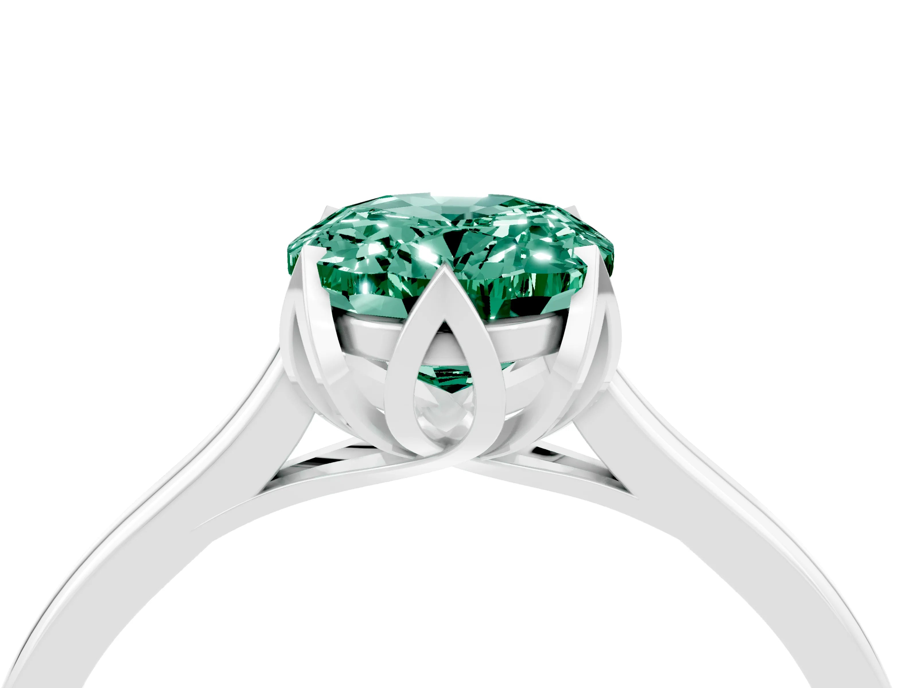 White gold Oval Cut Green Sapphire Solitaire Ring with Flower Prong Setting and Classic Band_16
