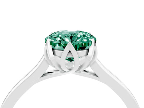 White gold Oval Cut Green Sapphire Solitaire Ring with Flower Prong Setting and Classic Band_16