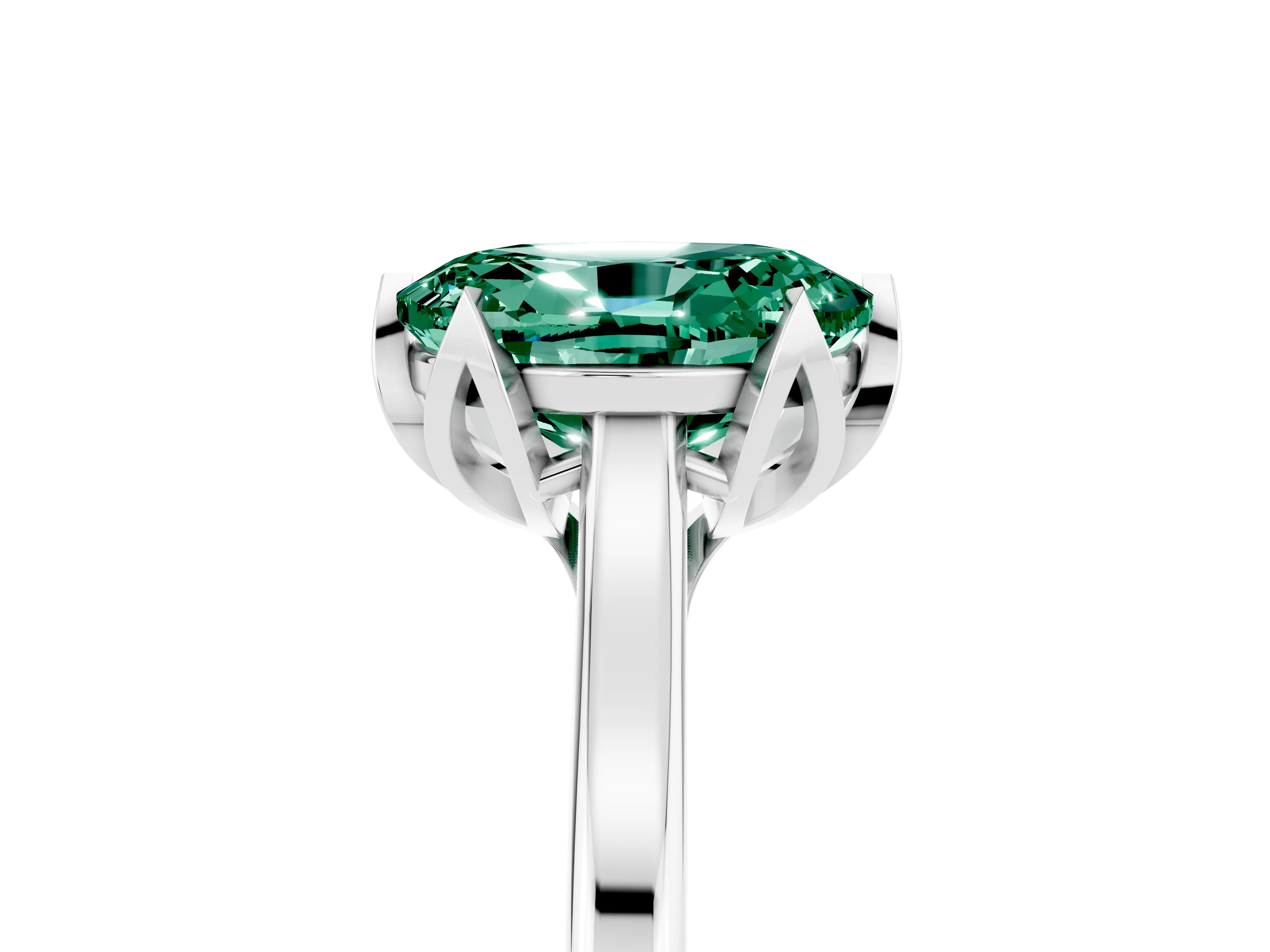 White gold Oval Cut Green Sapphire Solitaire Ring with Flower Prong Setting and Classic Band_17