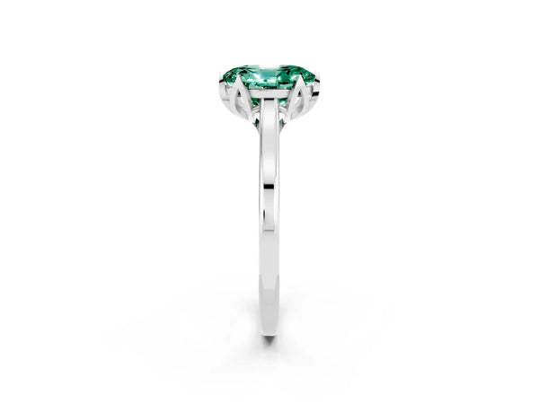 White gold Oval Cut Green Sapphire Solitaire Ring with Flower Prong Setting and Classic Band